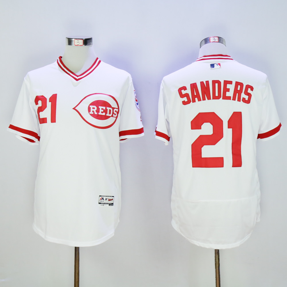 Men MLB Cincinnati Reds 21 Sanders white throwback 1976 jerseys